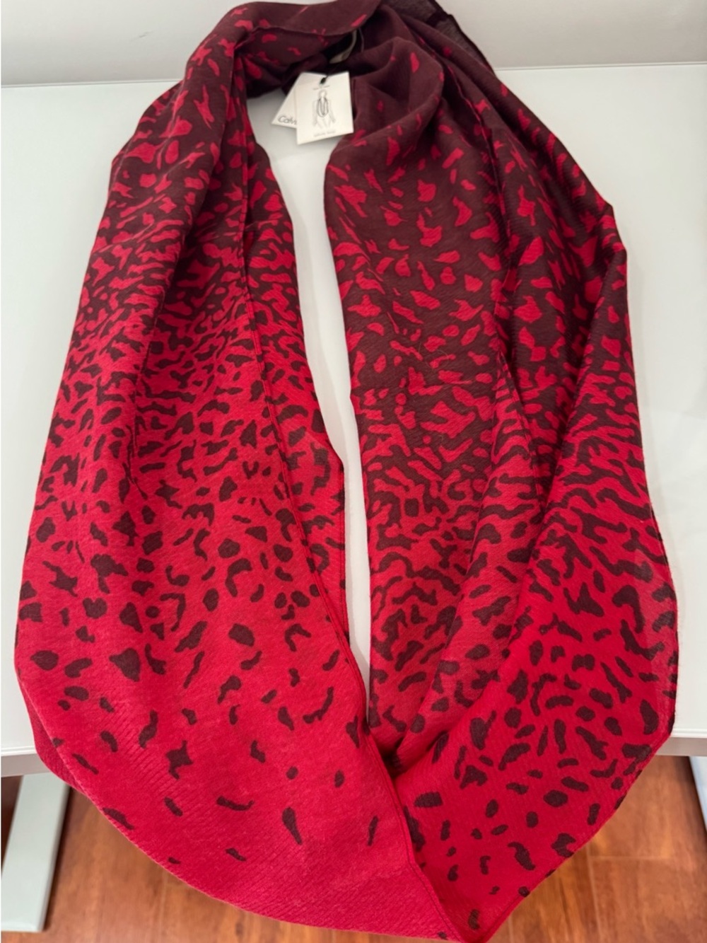 Calvin Klein Red and Black Print Infinity Scarf